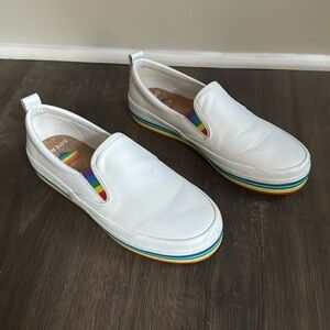 Pride month!  Leather Sperry shoes with rainbow accents